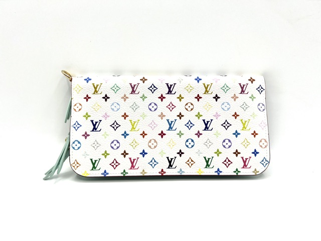 Billetera Louis Vuitton doble grande Murakami Blanco Monogram multicolor