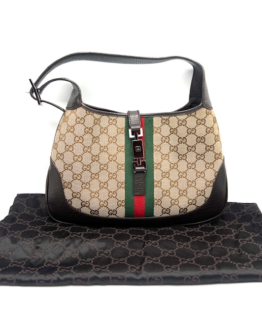 Bolso Jackie Vintage en tela y cuero beige/cafe