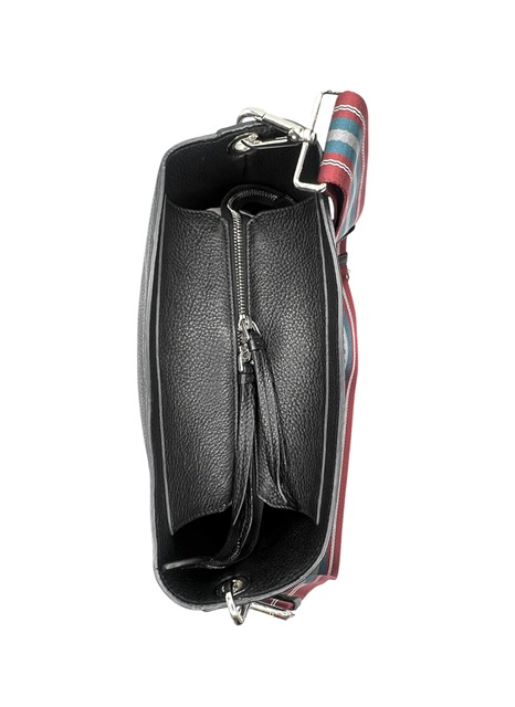 Bolso Prada tipo bucket en cuero negro con logotipo grabado