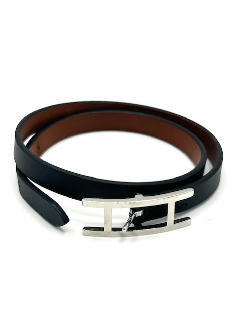 Brazalete Hermès de cuero negro