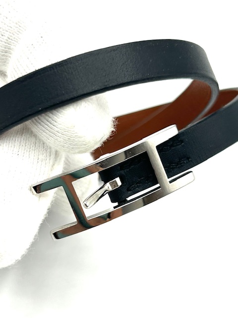Brazalete Hermès de cuero negro