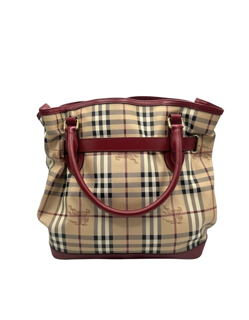 Burberry Tote Bag en lona con detalles en cuero rojo