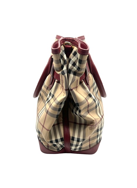 Burberry Tote Bag en lona con detalles en cuero rojo