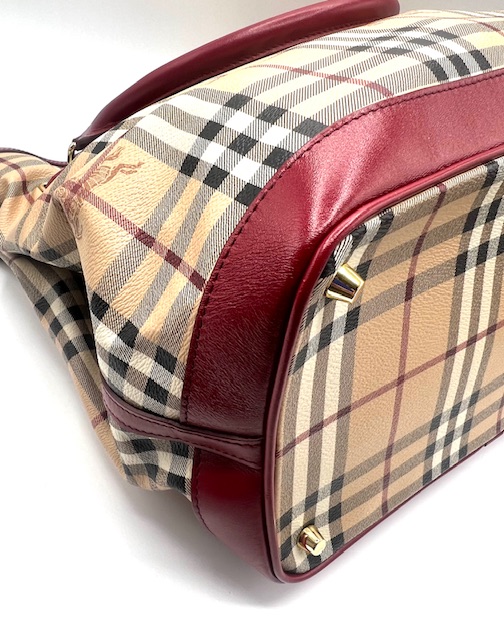 Burberry Tote Bag en lona con detalles en cuero rojo