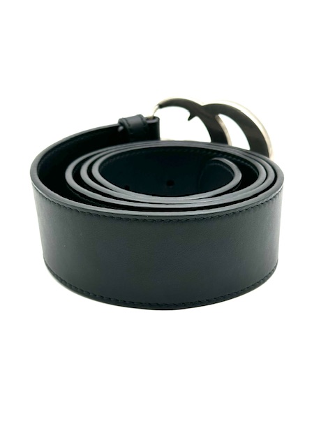 CINTURON GUCCI GG PLATEADA EN CUERO NEGRO TALLA 90