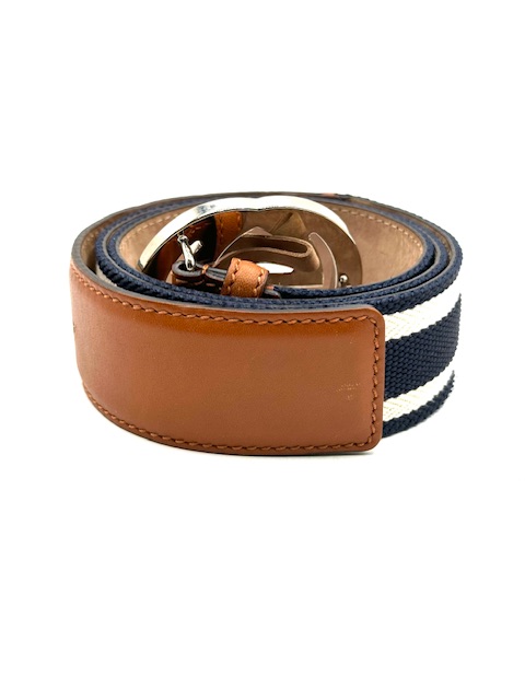 CINTURON GUCCI INTERLOCKING EN LONA AZUL Y BLANCO