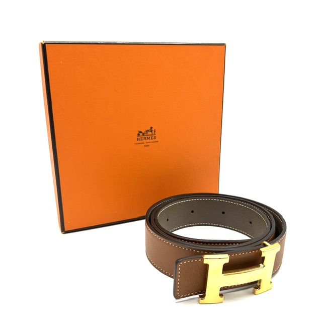 Cinturón Hermès Doble Faz Marrón y Beige
