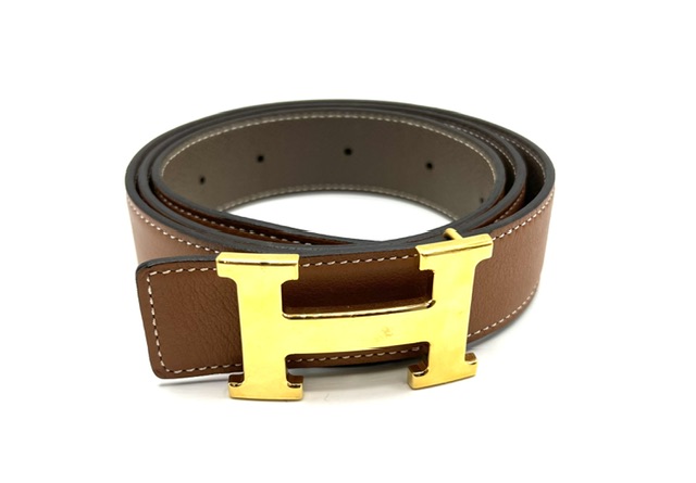 Cinturón Hermès Doble Faz Marrón y Beige