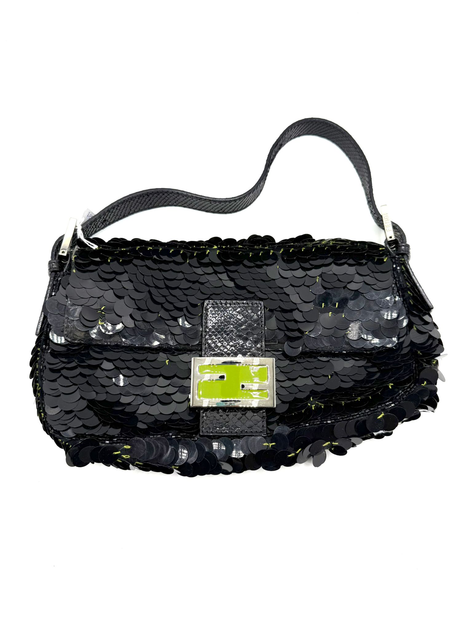 Fendi Baguette Sequin Python Black