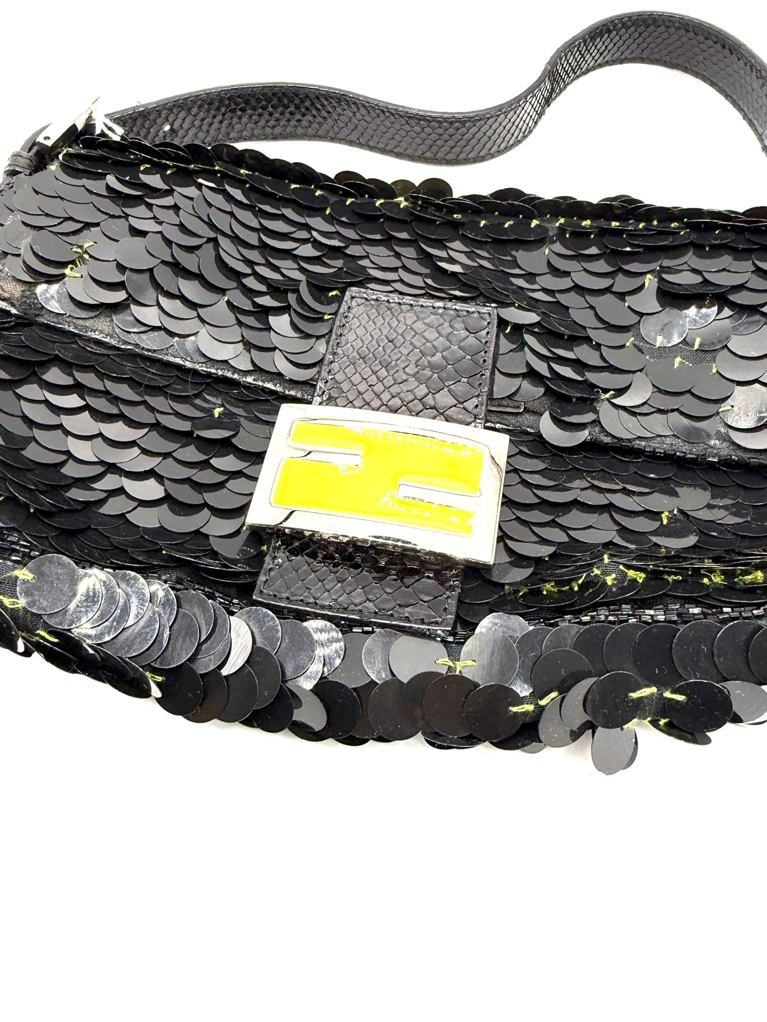 Fendi Baguette Sequin Python Black