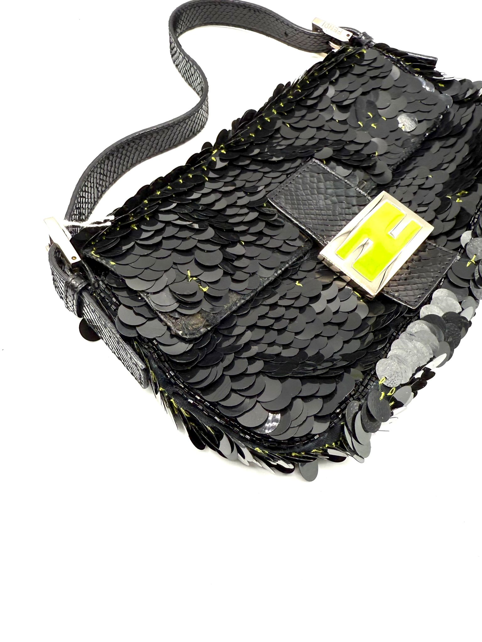Fendi Baguette Sequin Python Black