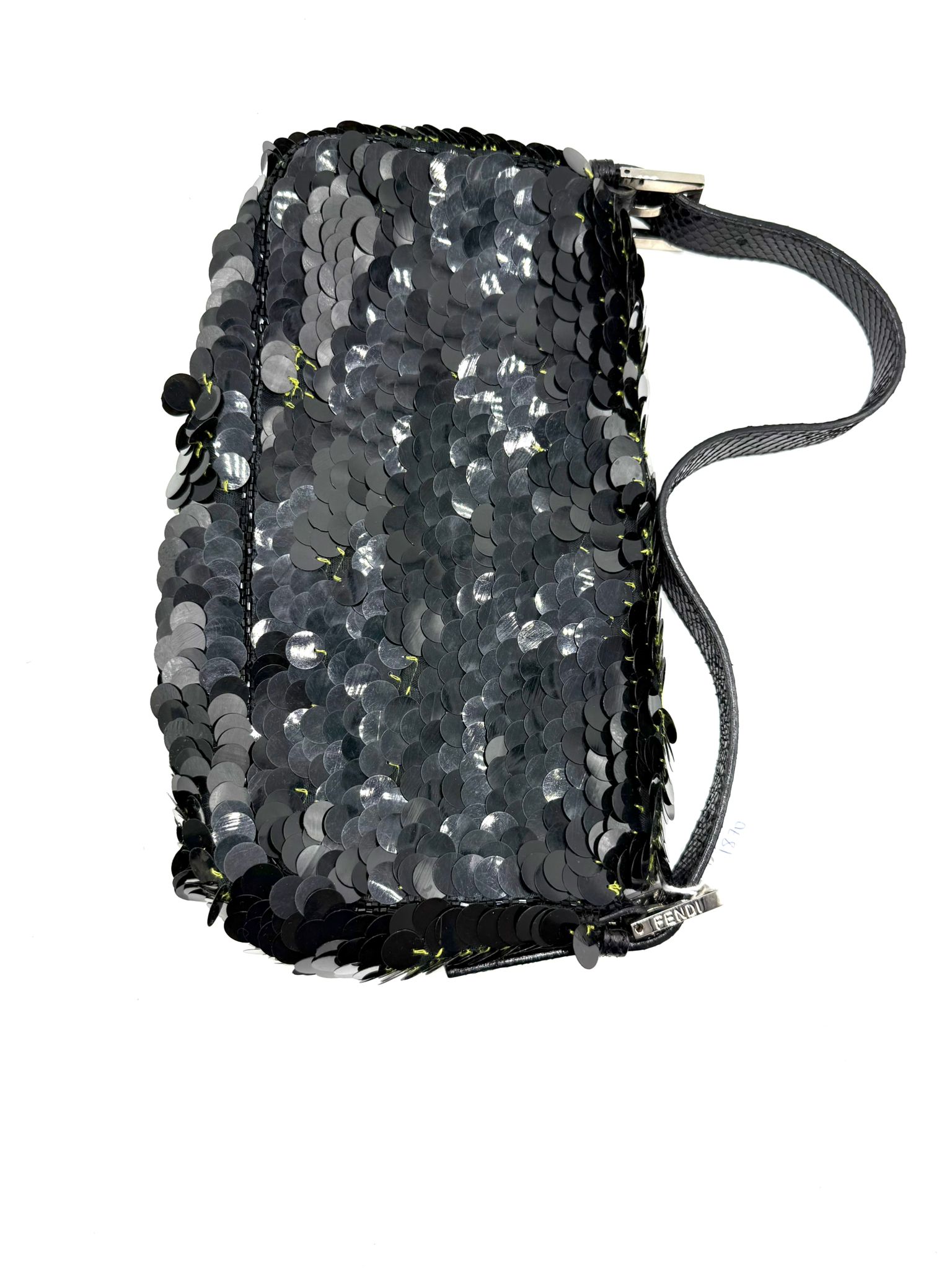 Fendi Baguette Sequin Python Black