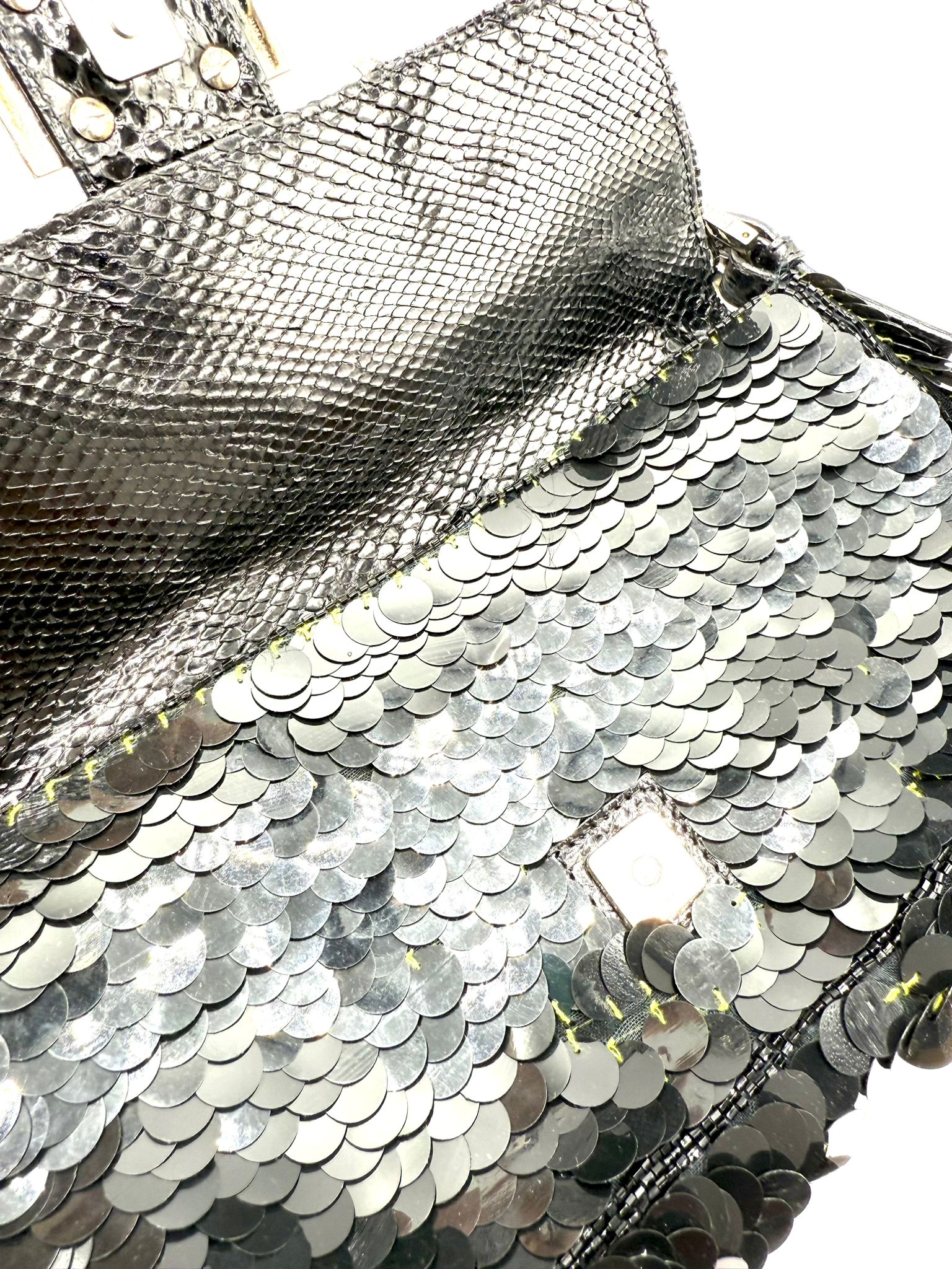 Fendi Baguette Sequin Python Black