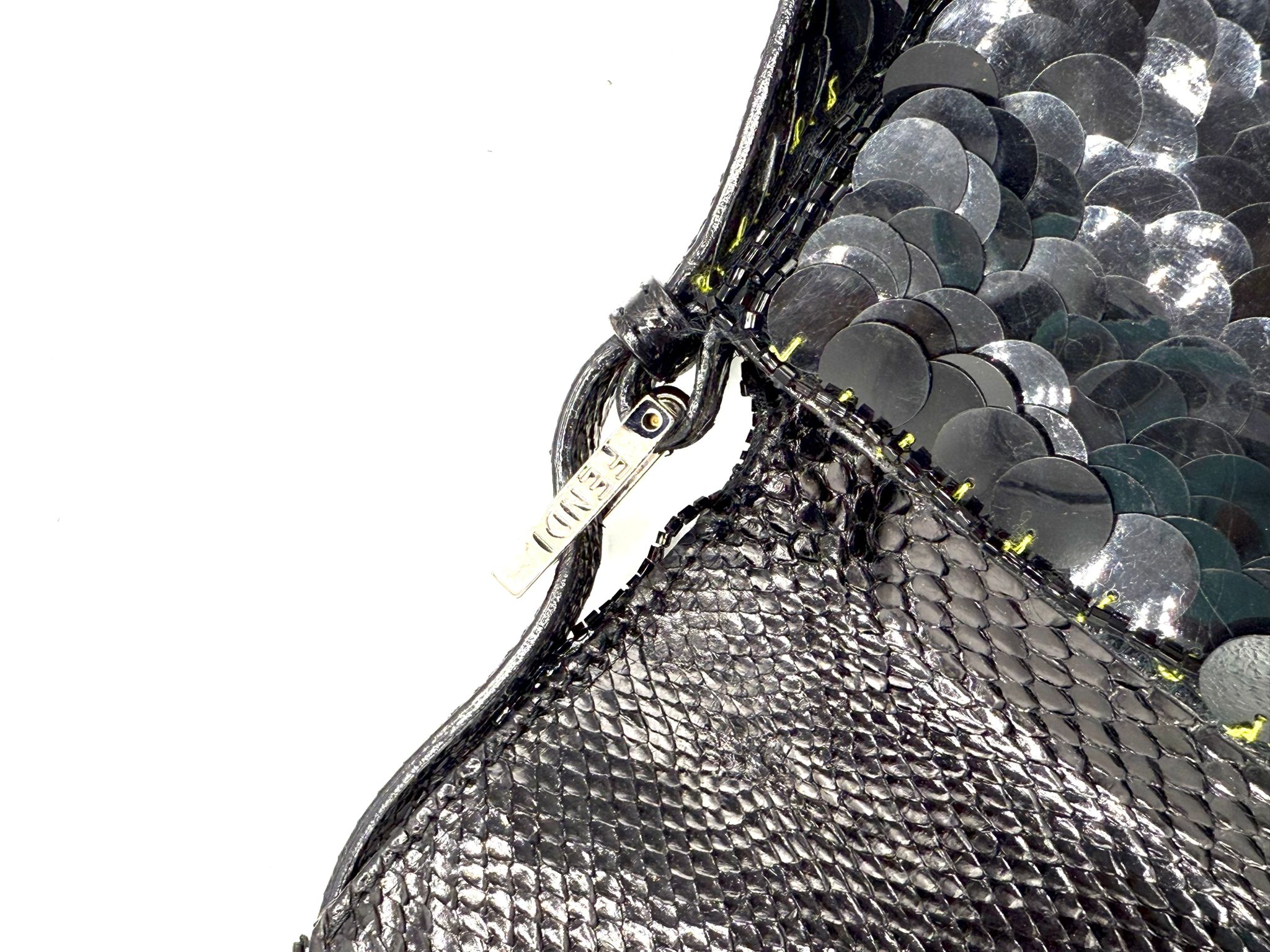 Fendi Baguette Sequin Python Black