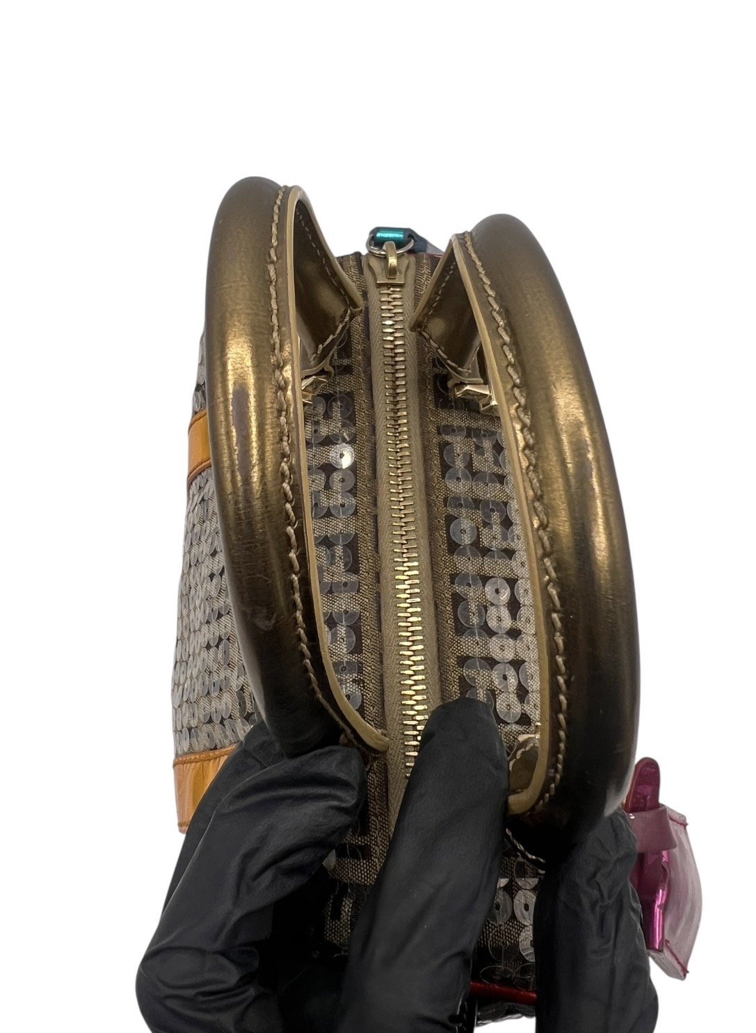 Fendi Mini Zucchino Sequin-Embellished Bauletto Boston