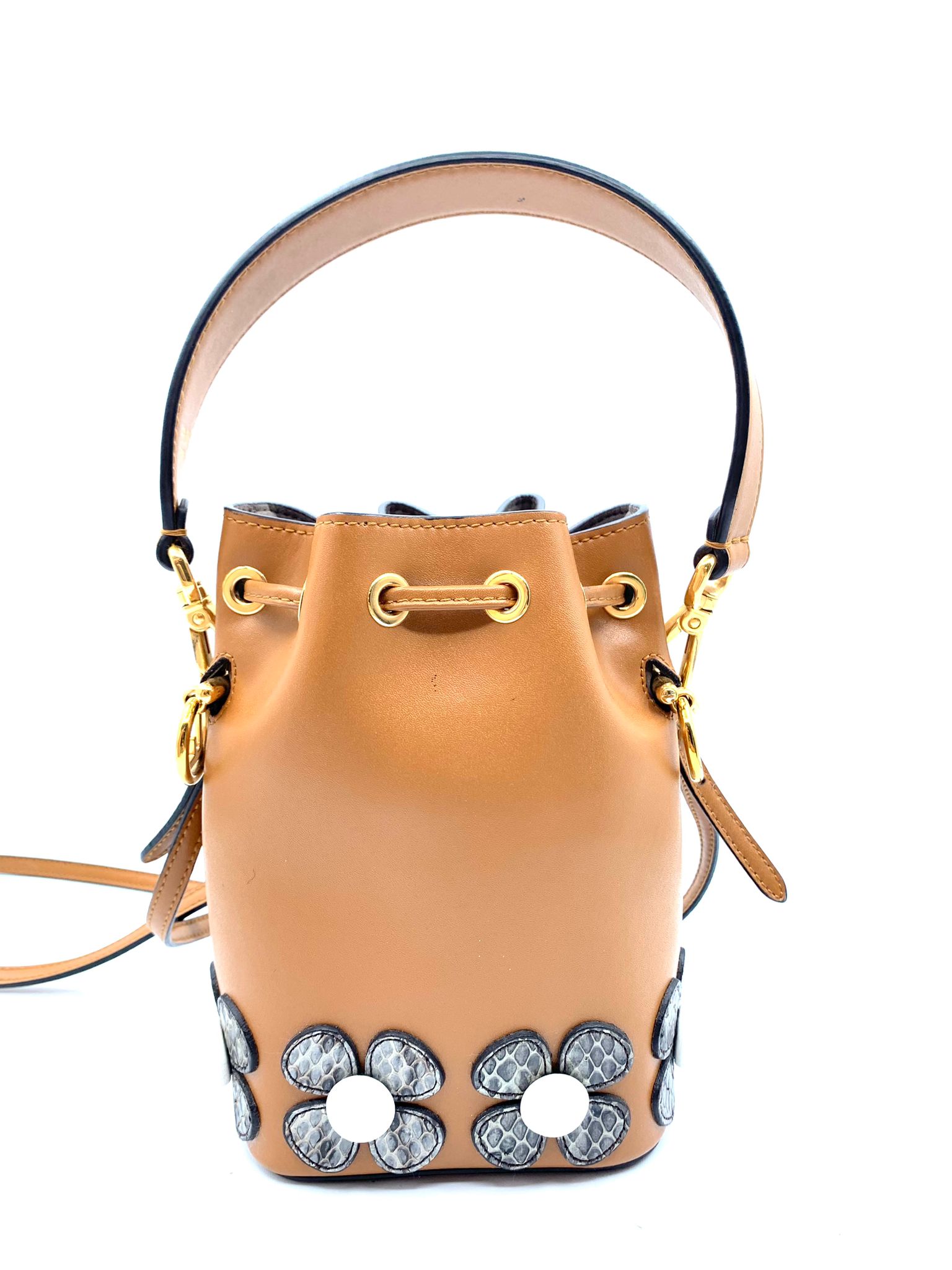 Fendi tresor en cuero camel y diseño flor
