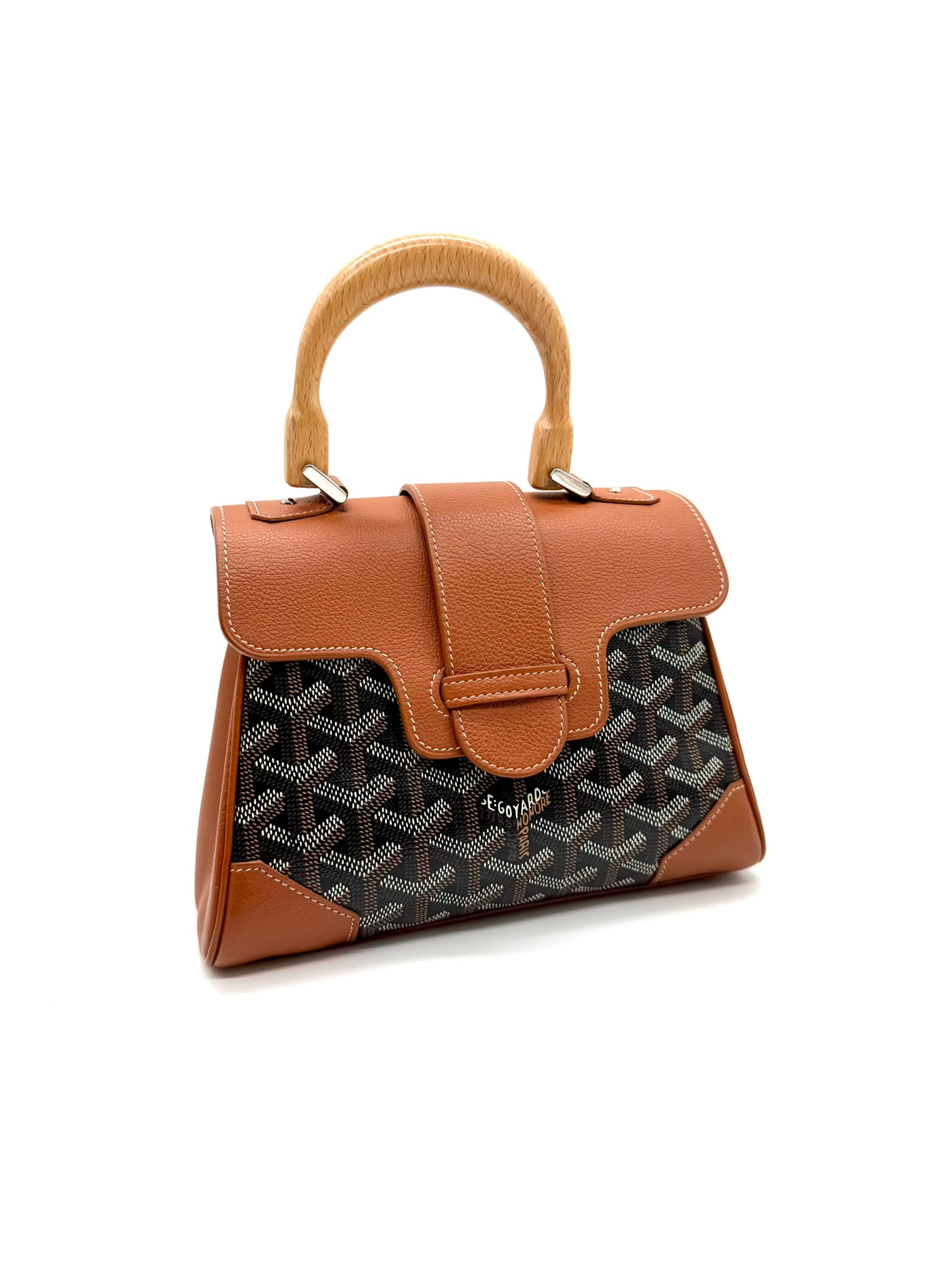 Goyard Saïgon cuero marron y canvas Goyardine negro
