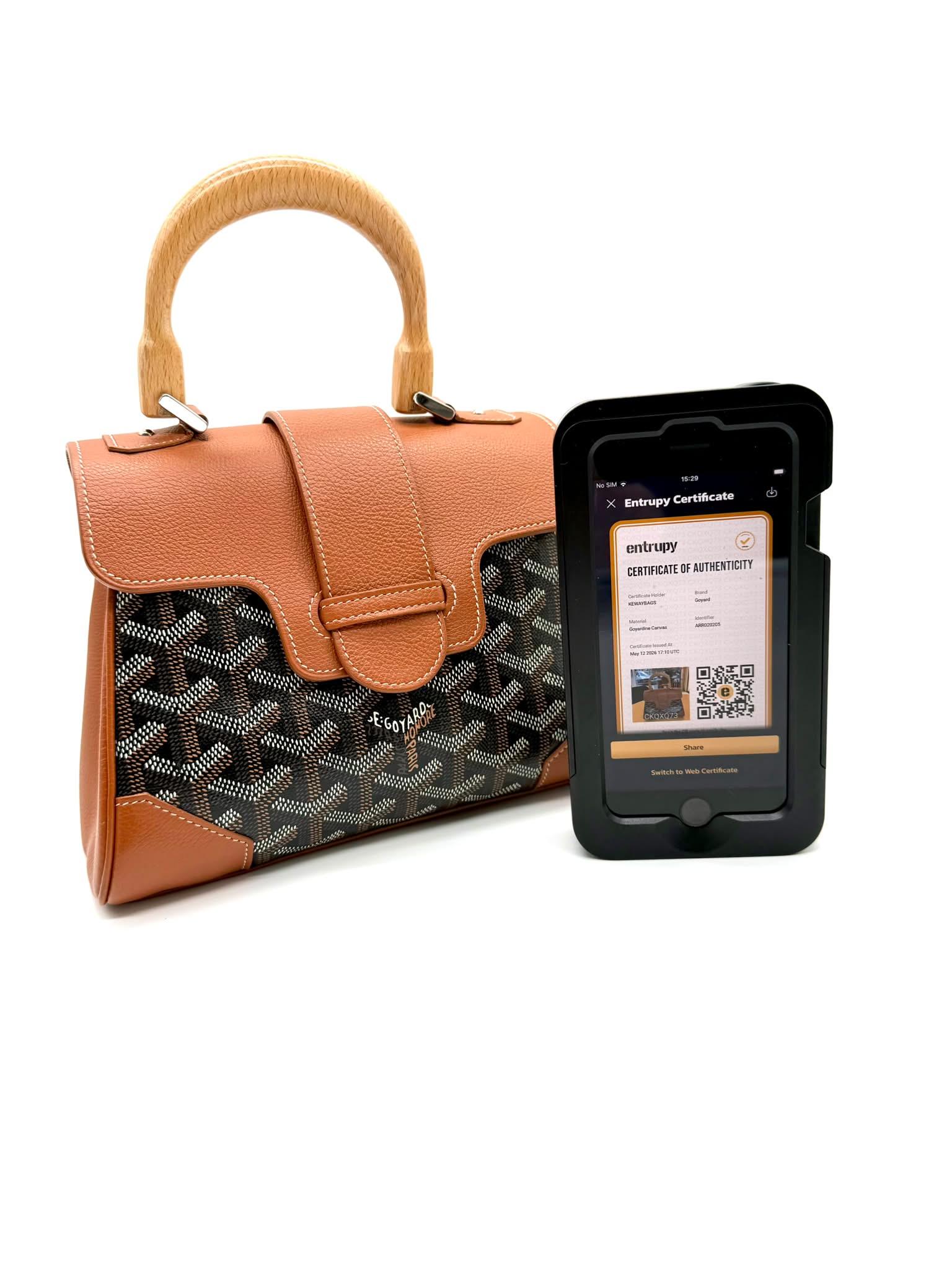 Goyard Saïgon cuero marron y canvas Goyardine negro