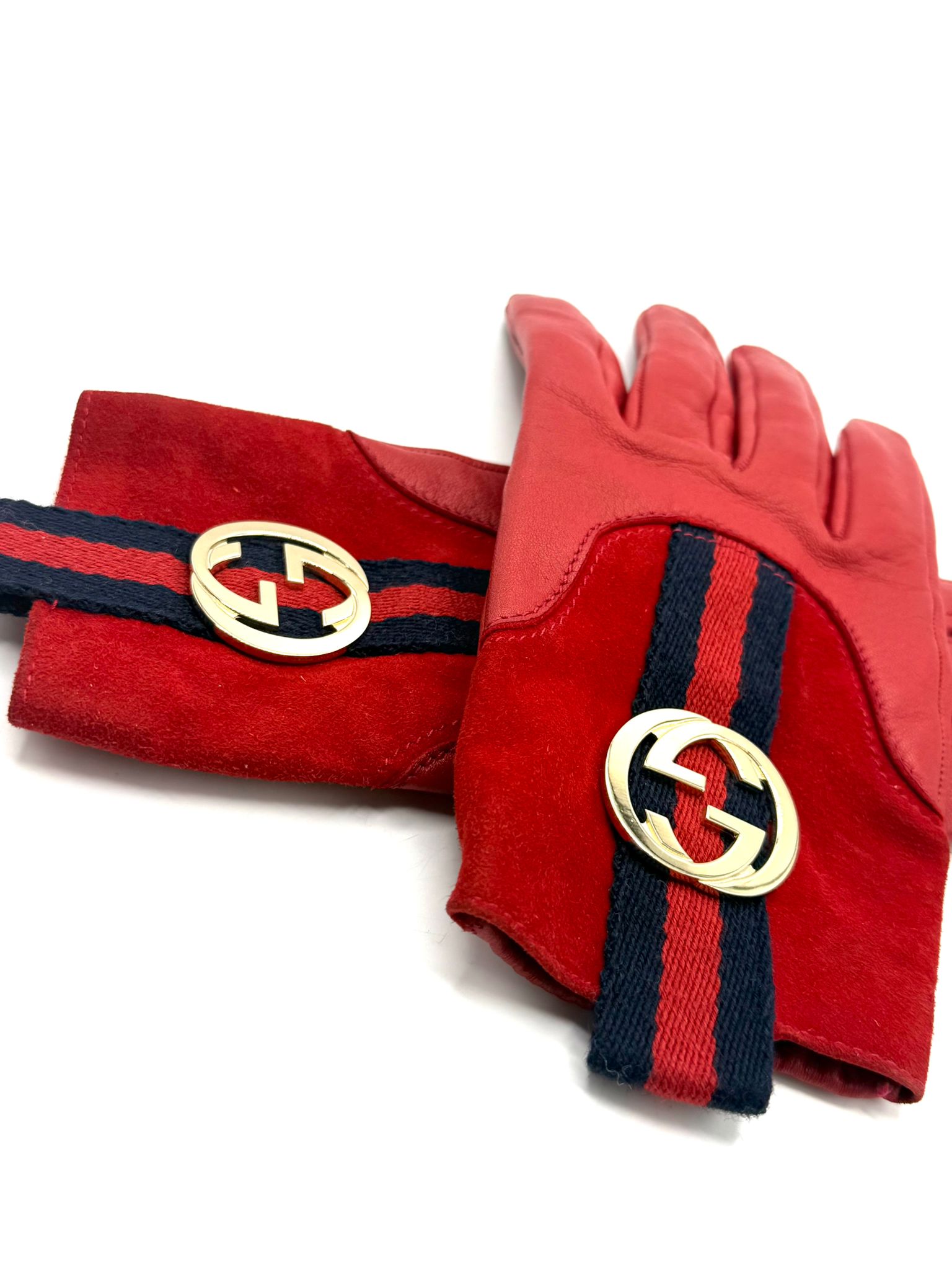 Guantes Gucci de cuero y ante con logo