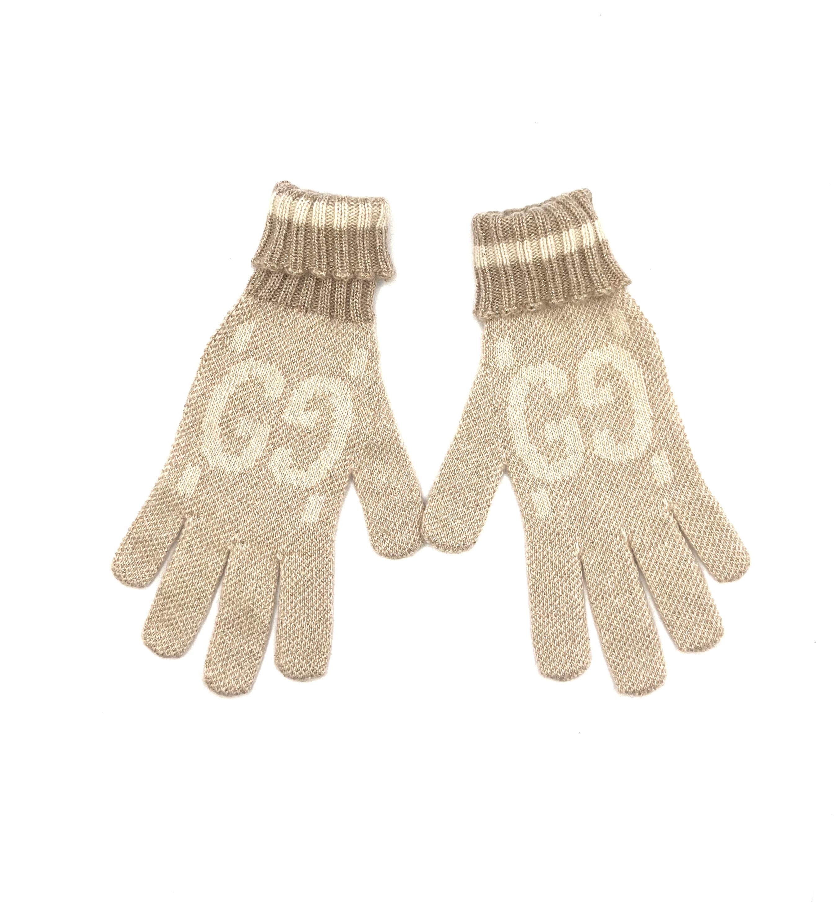 Guantes Gucci de punto beige con logo GG