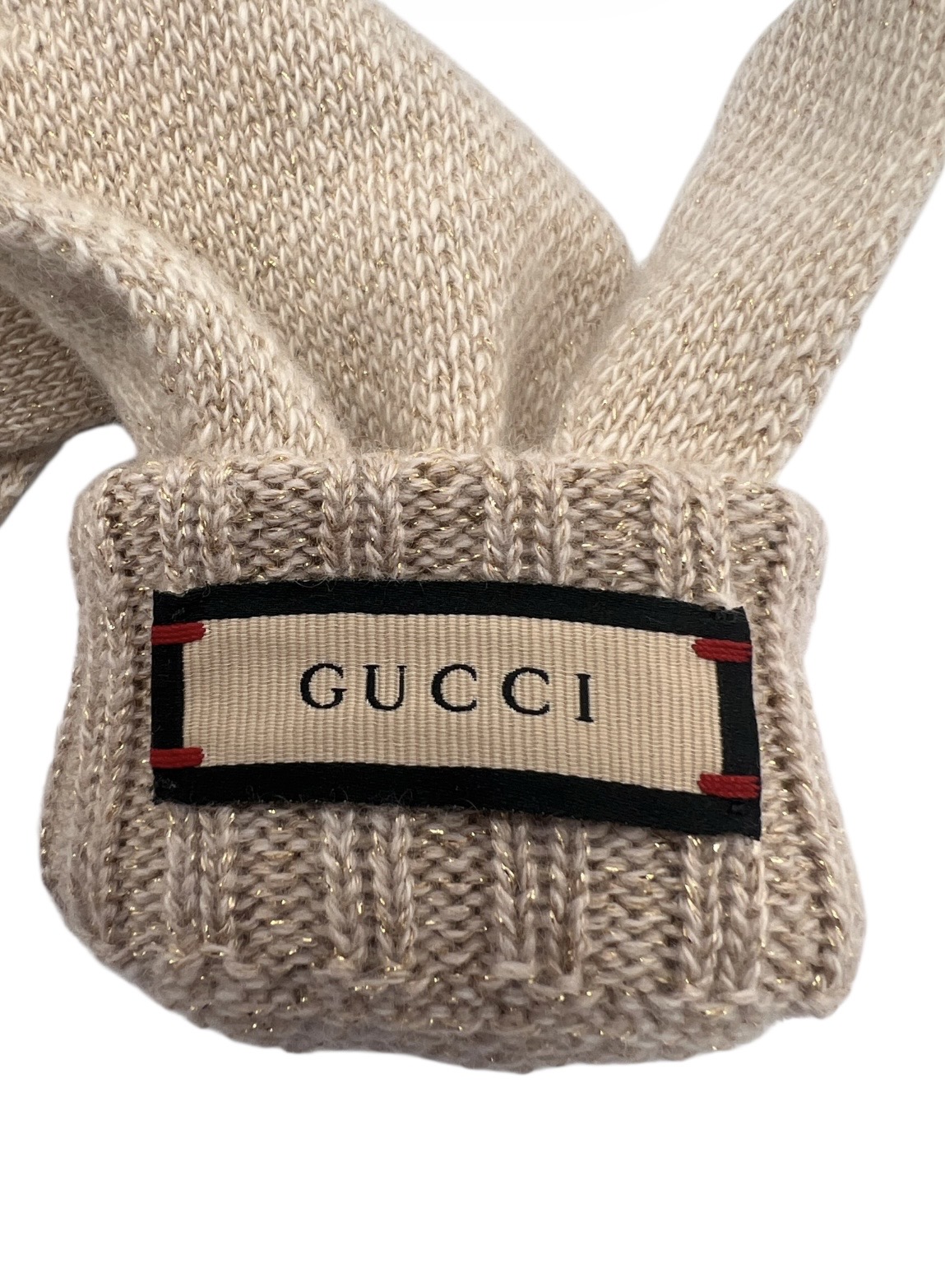 Guantes Gucci de punto beige con logo GG