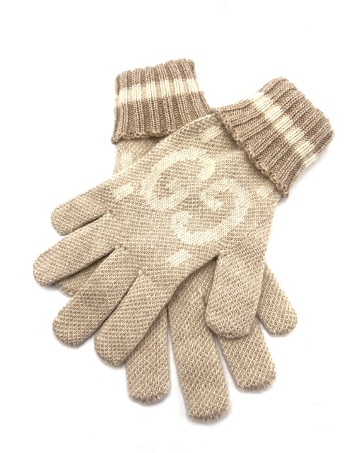 Guantes Gucci de punto beige con logo GG