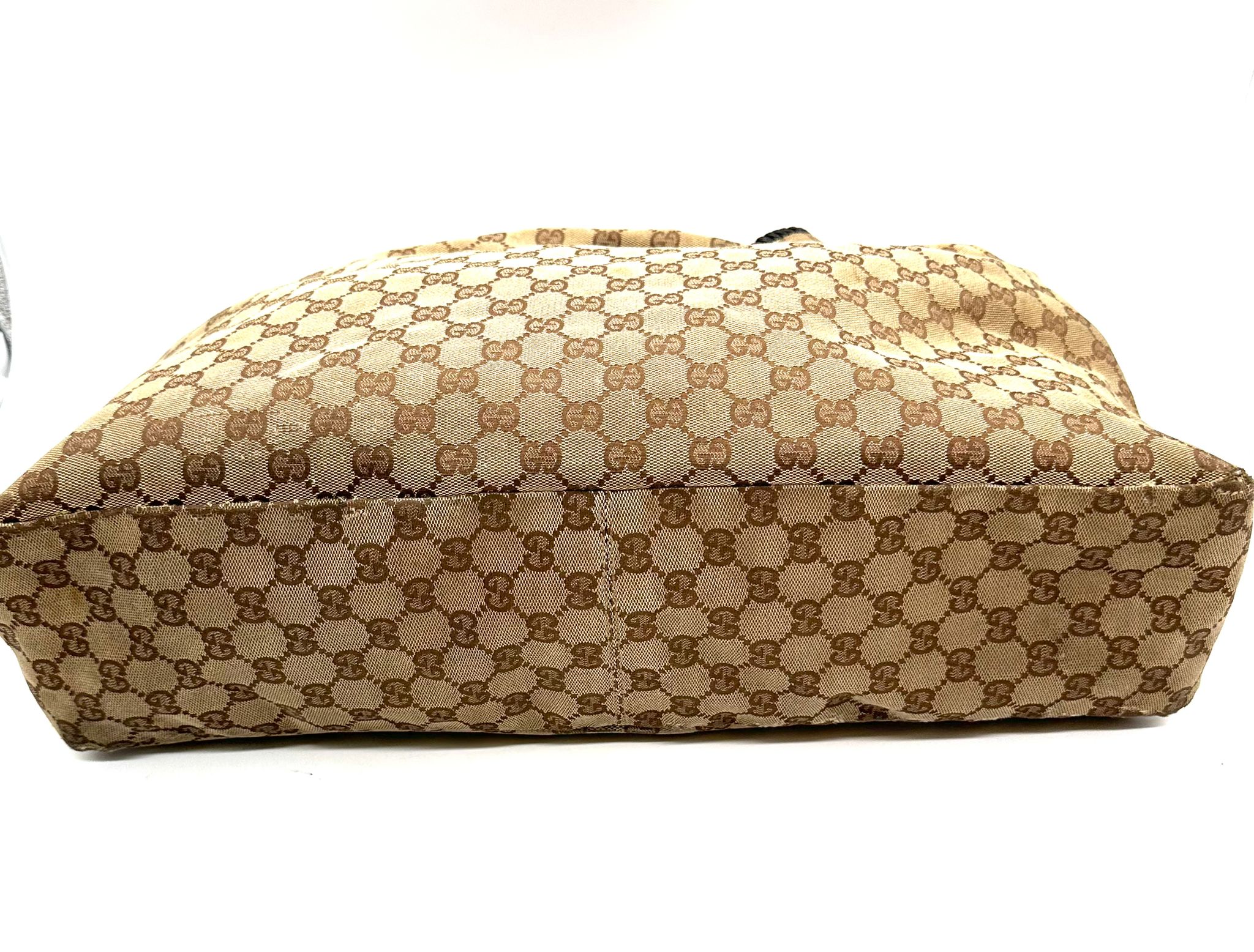 gucci hobo de lona marron y cuero