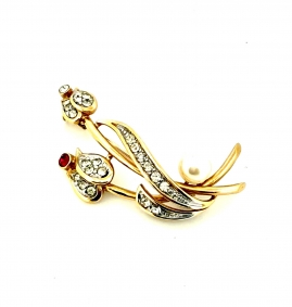 Gioielli e orologi |  | Spilla vintage in oro con diamanti taglio brillante, zaffiro e perla