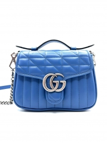 Borse di marca |  | Gucci Marmont Top Handle in pelle blu con finiture argentate | Borse Gucci di seconda mano