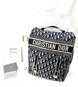 Mochila Christian Dior Obliqúe de lona azul y blanco | Dior