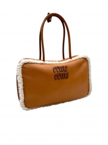 Borse di marca |  | shopper Beau Miu Miu realizzata in morbida pelle di agnello marrone con finiture in lana