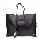 Balenciaga Papier Tote in pelle nera con profili rossi