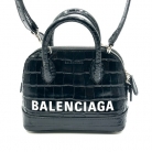 BALENCIAGA VILLE NANO BAG IN BLACK LEATHER DIE-CUT CROCODILE