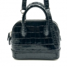 BALENCIAGA VILLE NANO BAG IN BLACK LEATHER DIE-CUT CROCODILE