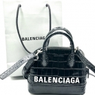 BALENCIAGA VILLE NANO BAG IN BLACK LEATHER DIE-CUT CROCODILE