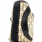 Bolso Carolina Herrera, combinado en cuero marron y tejido icónico de Carolina Herrera.