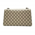 Bolso Dyonisus beige con estampado monogram y detalles de ante negro.