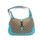 Gucci Jackie Bag in GG Canvas and Blue Leather