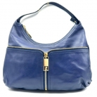 Borsa Hobo Fendi in pelle blu con cerniera frontale dorata