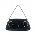 Borsa Horsebit 1955 Chain in pelle e tela GG nera