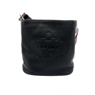 Bolso Prada tipo bucket en cuero negro con logotipo grabado