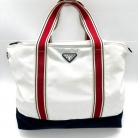 BORSA PRADA TIPO TOTE IN TESSUTO BIANCO E BLU