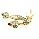 Spilla vintage in oro con diamanti taglio brillante, zaffiro e perla