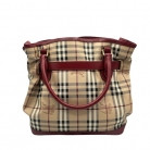 Burberry Tote Bag en lona con detalles en cuero rojo