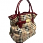 Burberry Tote Bag en lona con detalles en cuero rojo