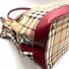 Burberry Tote Bag en lona con detalles en cuero rojo