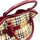 Burberry Tote Bag en lona con detalles en cuero rojo