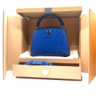 Capucines Mini in blue ostrich leather