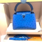 Capucines Mini in blue ostrich leather