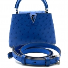 Capucines Mini in blue ostrich leather